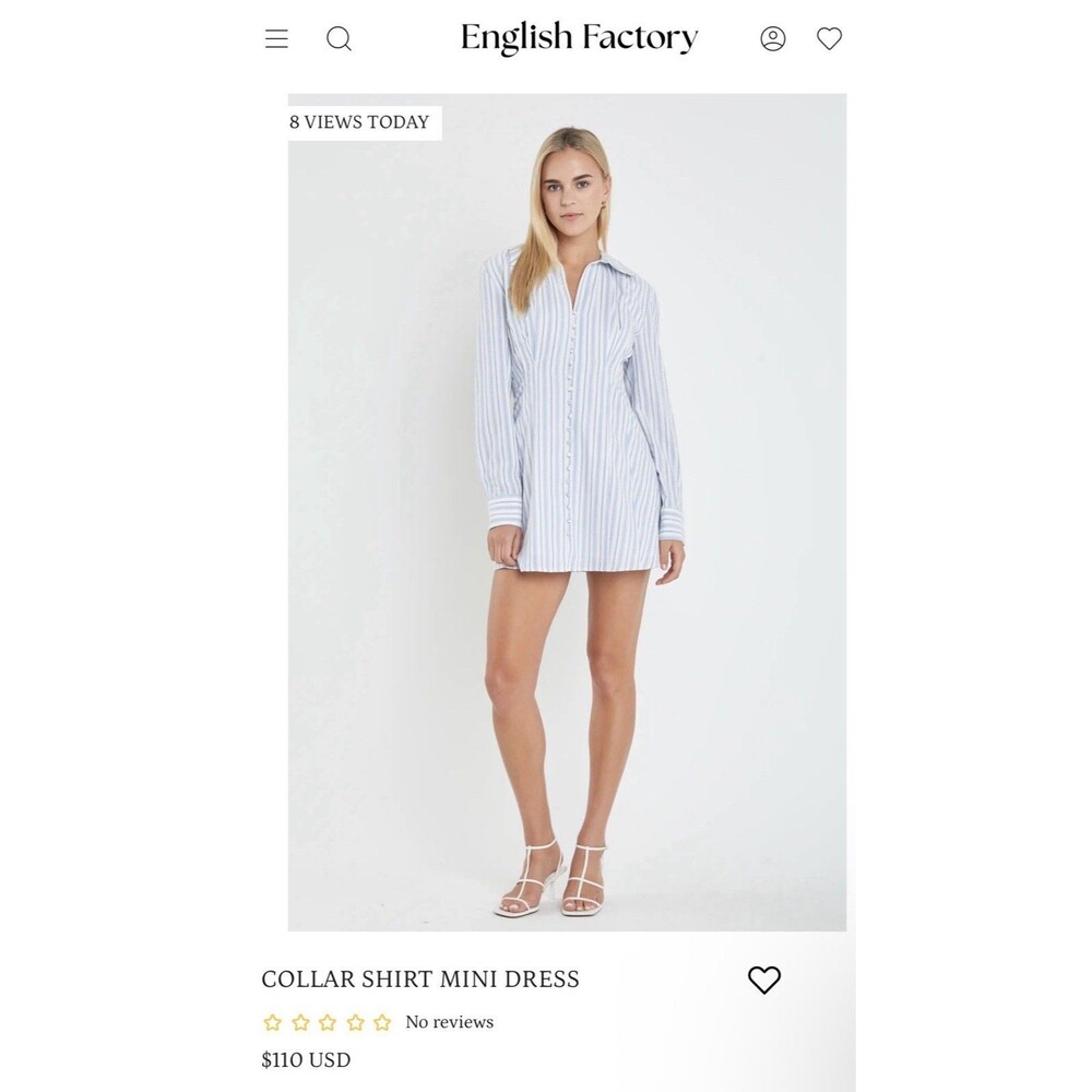 English Factory COLLAR SHIRT MINI DRESS, Small NWOT